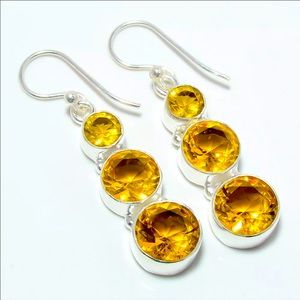 Citrine gemstone handmade 92.5 sterling silver dangling earring.